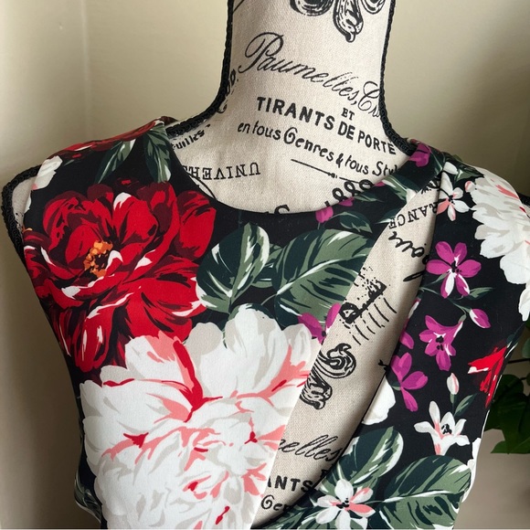 Alexia Admor Scuba Floral Sheath Sleeveless Dress Black Sz 14 - Picture 4 of 16